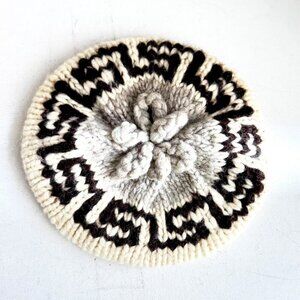 Vintage Hand Knit Wool Chunky Knit Beret Hat L